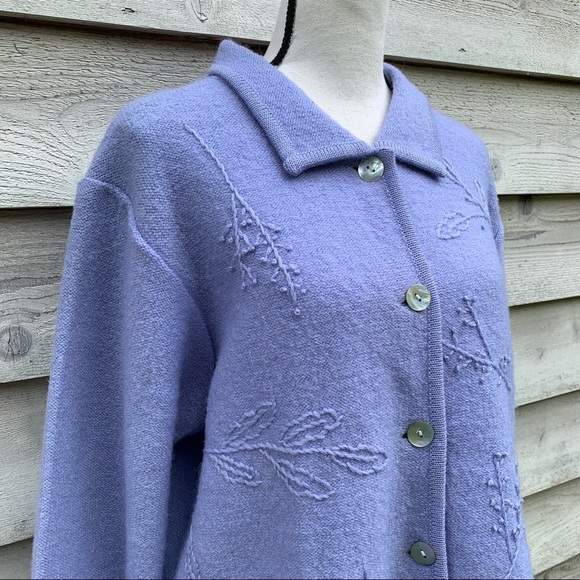 Vintage 90s Pastel Purple Boiled Wool Long Sleeve Button Down Cardigan Sweater - Picture 4 of 16